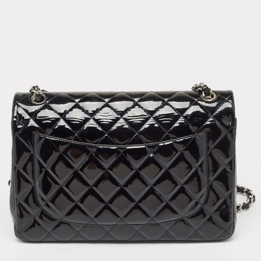 Chanel Black Quilted Patent Leather Jumbo Classic Double New Bag