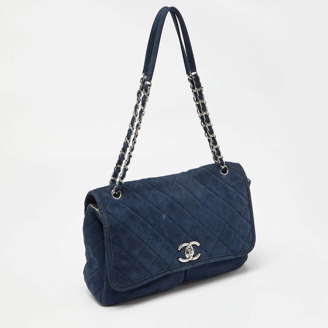 Chanel Blue Quilted Nubuck Leather Large Split Pocket New Bag