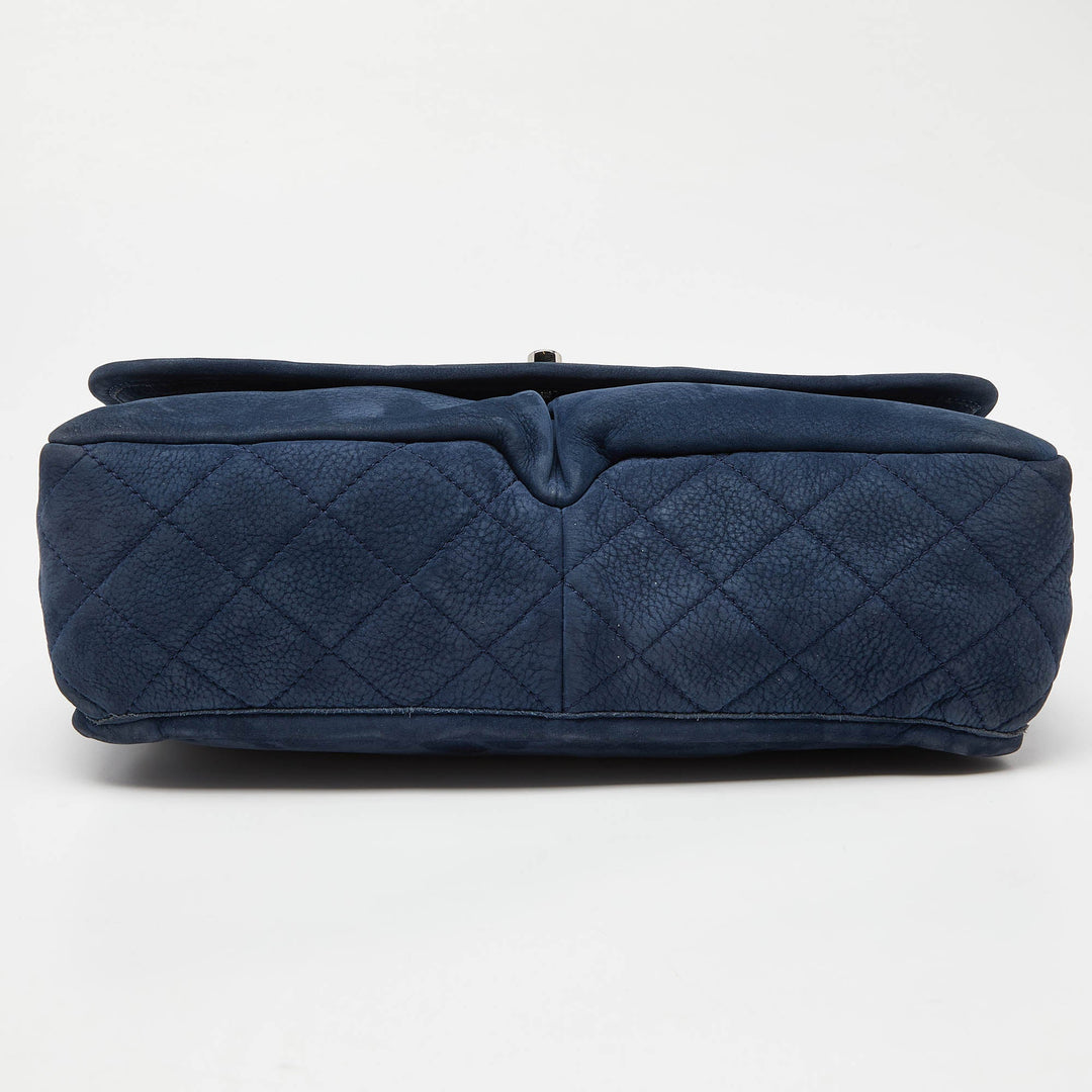 Chanel Blue Quilted Nubuck Leather Large Split Pocket New Bag