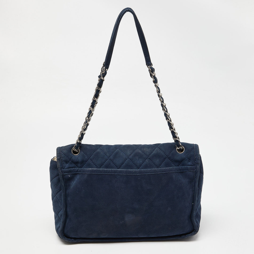 Chanel Blue Quilted Nubuck Leather Large Split Pocket New Bag