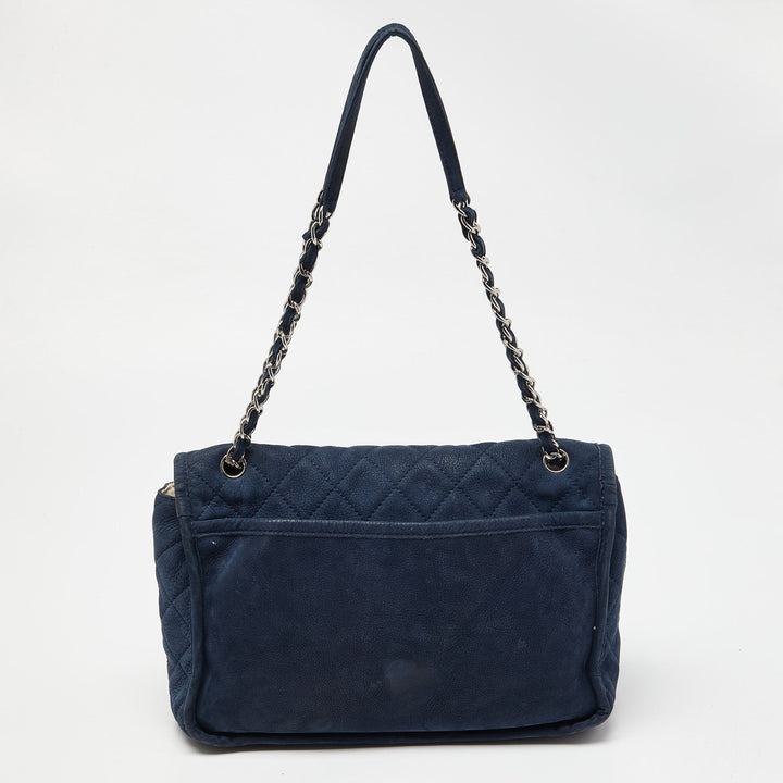 Chanel Blue Quilted Nubuck Leather Large Split Pocket New Bag