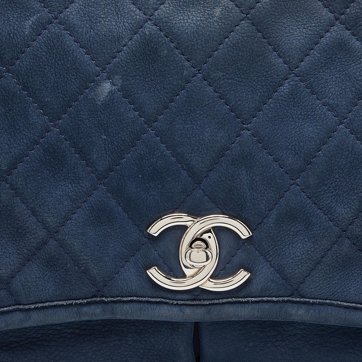 Chanel Blue Quilted Nubuck Leather Large Split Pocket New Bag