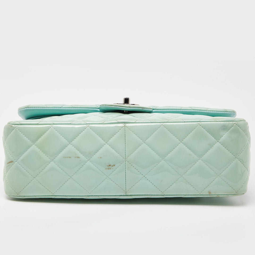 Chanel Green Quilted Patent Leather Jumbo Classic Double New Bag