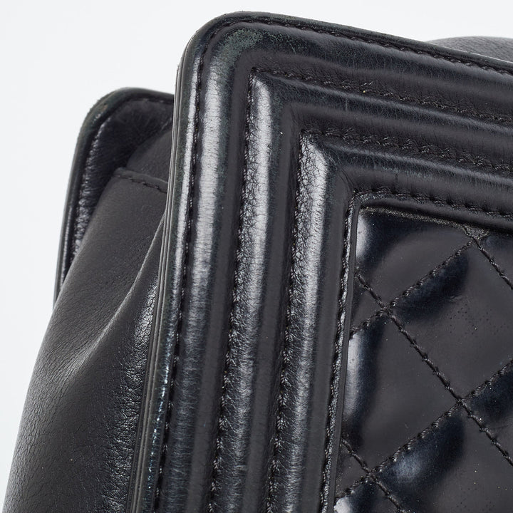 Chanel Black Quilted Patent Leather Medium Boy Bag