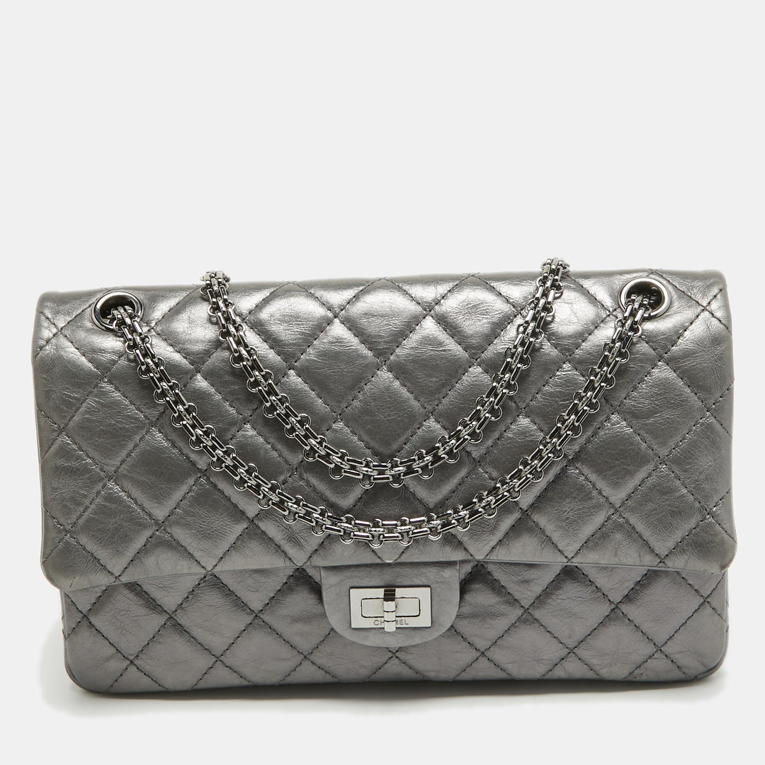 Chanel Metallic Grey Quilted Leather 226 Reissue 2.55 New Bag