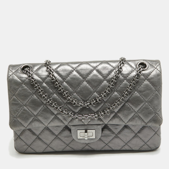 Chanel Metallic Grey Quilted Leather 226 Reissue 2.55 New Bag