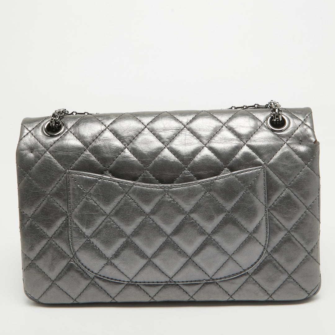Chanel Metallic Grey Quilted Leather 226 Reissue 2.55 New Bag