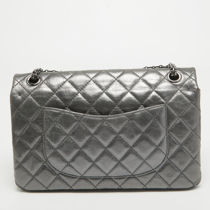 Chanel Metallic Grey Quilted Leather 226 Reissue 2.55 New Bag