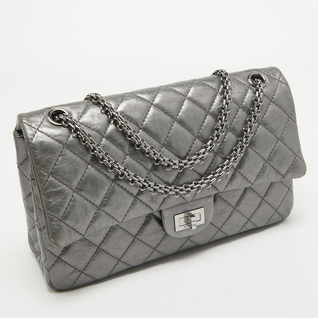 Chanel Metallic Grey Quilted Leather 226 Reissue 2.55 New Bag