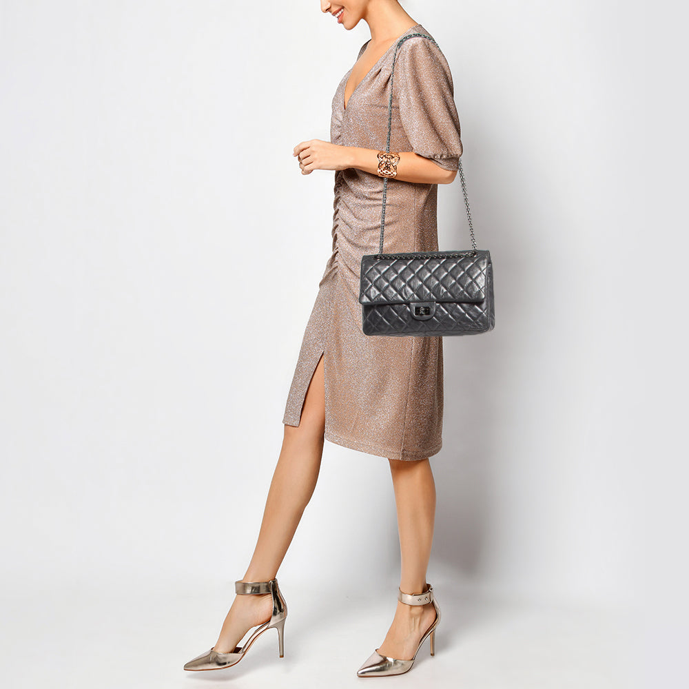 Chanel Metallic Grey Quilted Leather 226 Reissue 2.55 New Bag