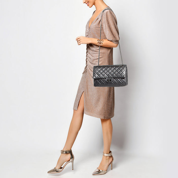 Top Quality Chanel Metallic Grey Quilted Leather 226 Reissue 2.55 New Bag