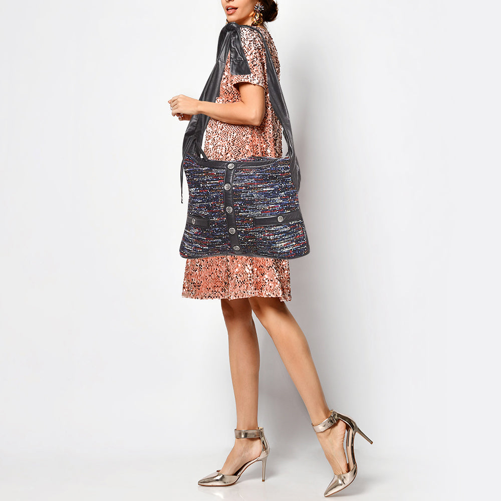 Top Quality Chanel Multicolor Tweed Fringe and Leather Large Girl Bag