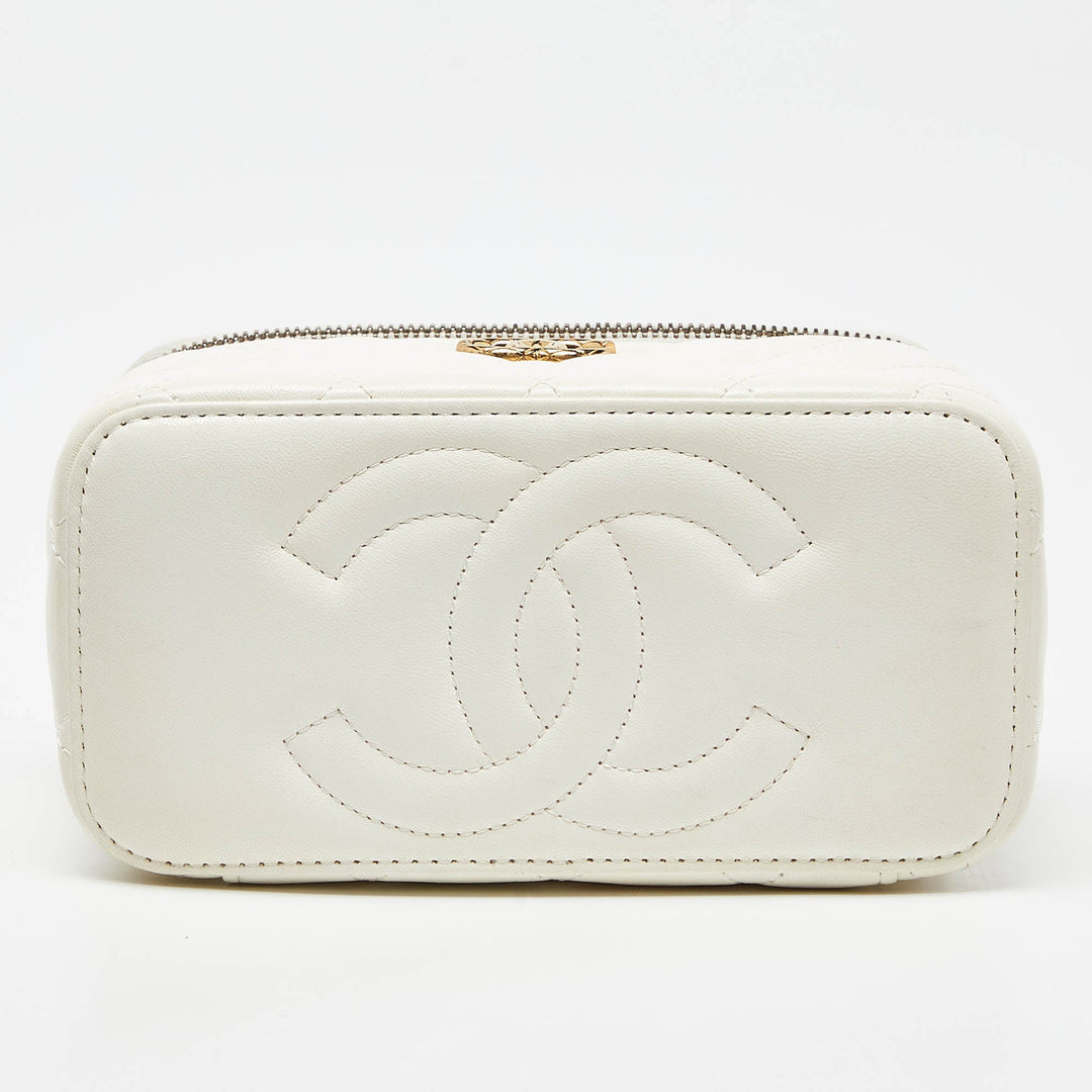Top Quality Chanel Off White Quilted Leather Vanity Case Chain Bag