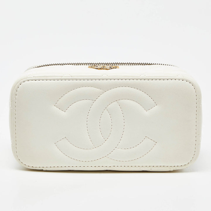 Top Quality Chanel Off White Quilted Leather Vanity Case Chain Bag