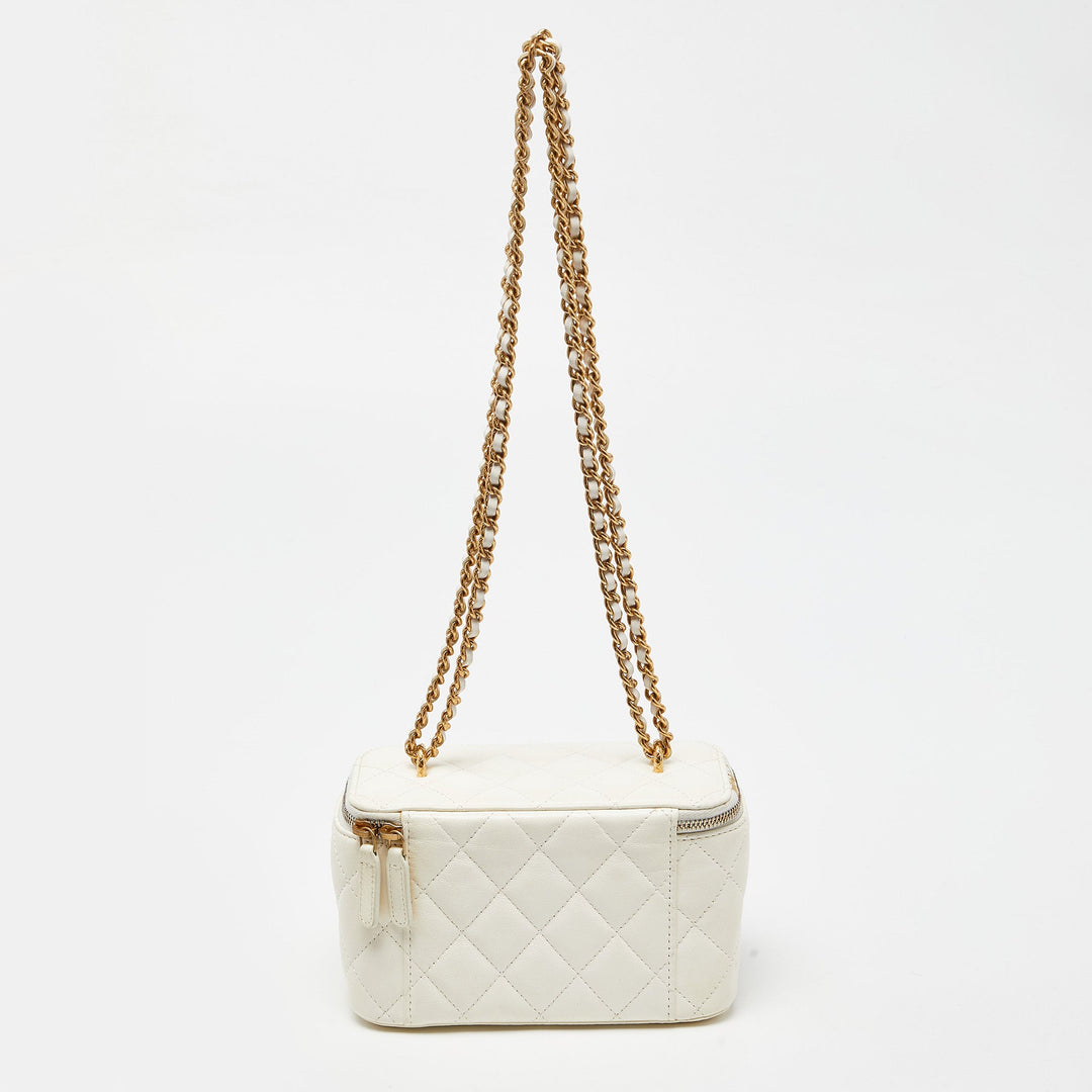 Top Quality Chanel Off White Quilted Leather Vanity Case Chain Bag