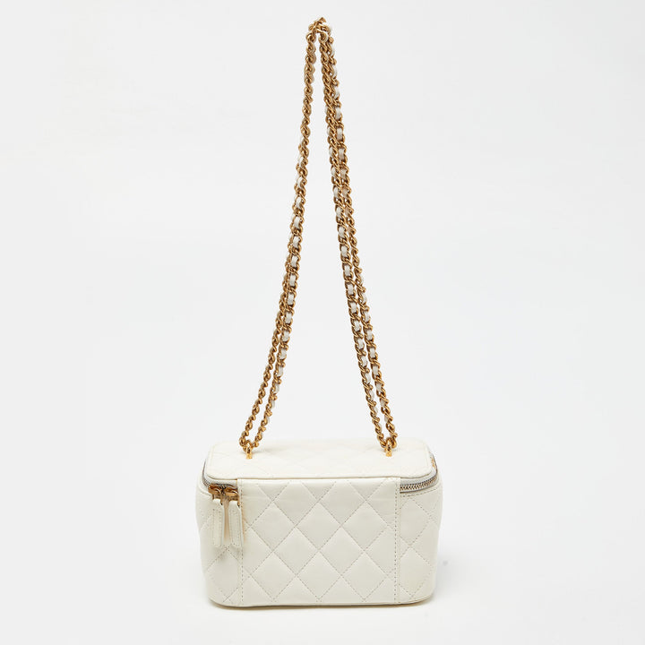 Top Quality Chanel Off White Quilted Leather Vanity Case Chain Bag