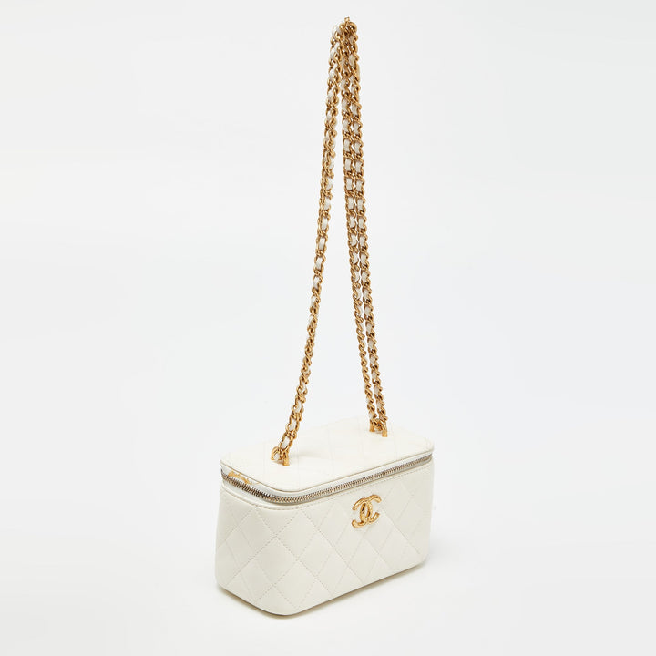 Top Quality Chanel Off White Quilted Leather Vanity Case Chain Bag