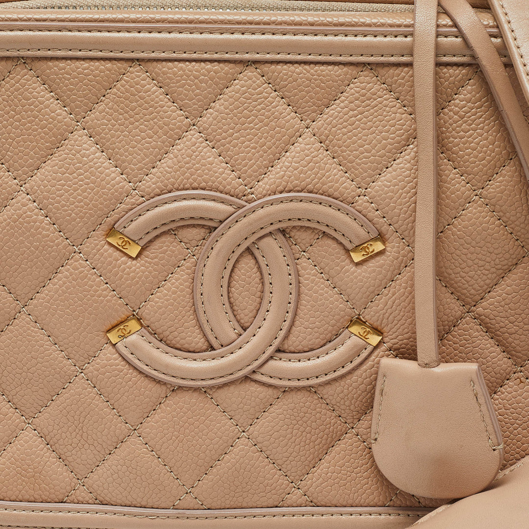 Chanel Beige Quilted Caviar Leather Medium CC Filigree Vanity Case Bag