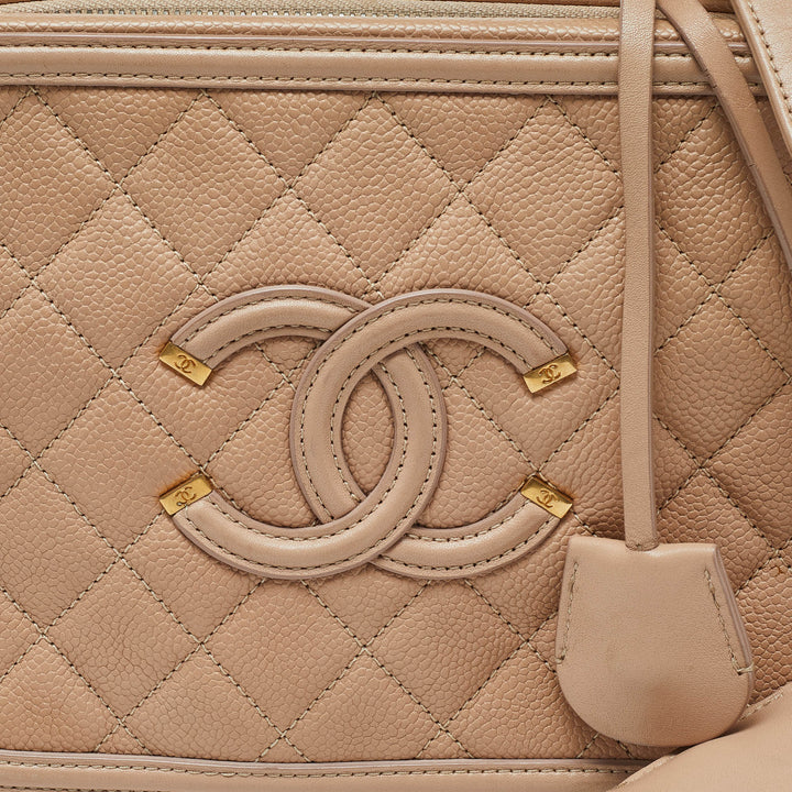 Chanel Beige Quilted Caviar Leather Medium CC Filigree Vanity Case Bag