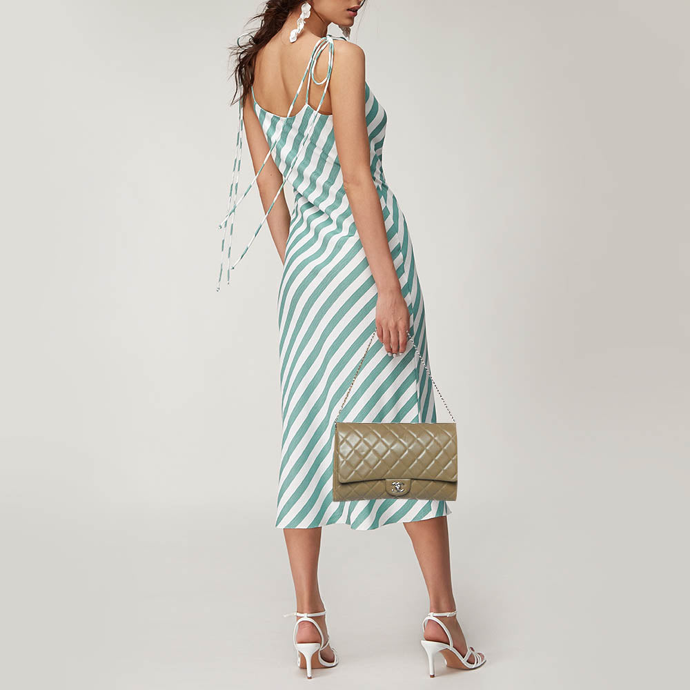 Chanel Olive Green Quilted Leather Chain New Bag