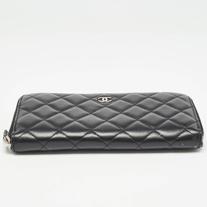 Chanel Black Quilted Leather Classic Zip Around Wallet
