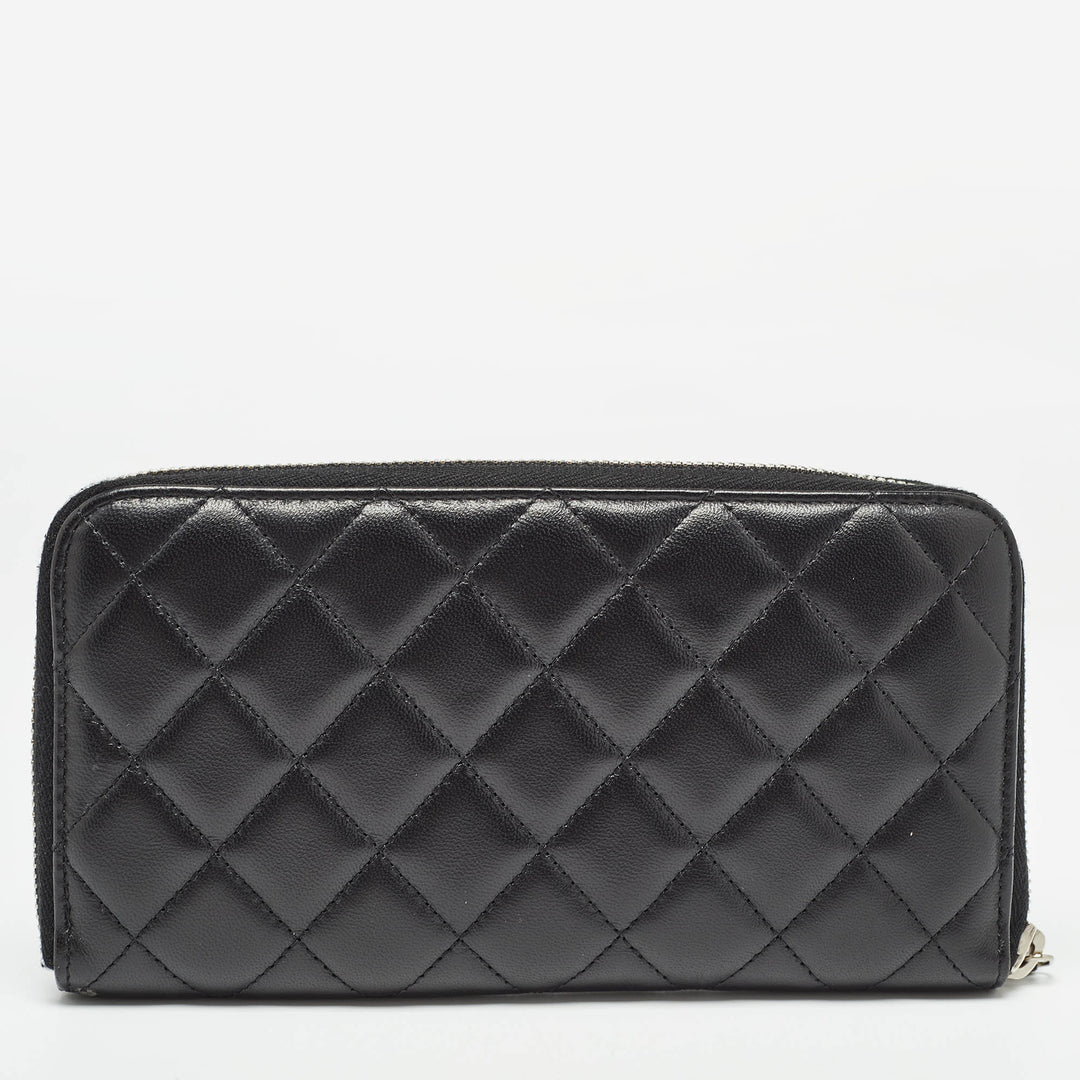 Chanel Black Quilted Leather Classic Zip Around Wallet