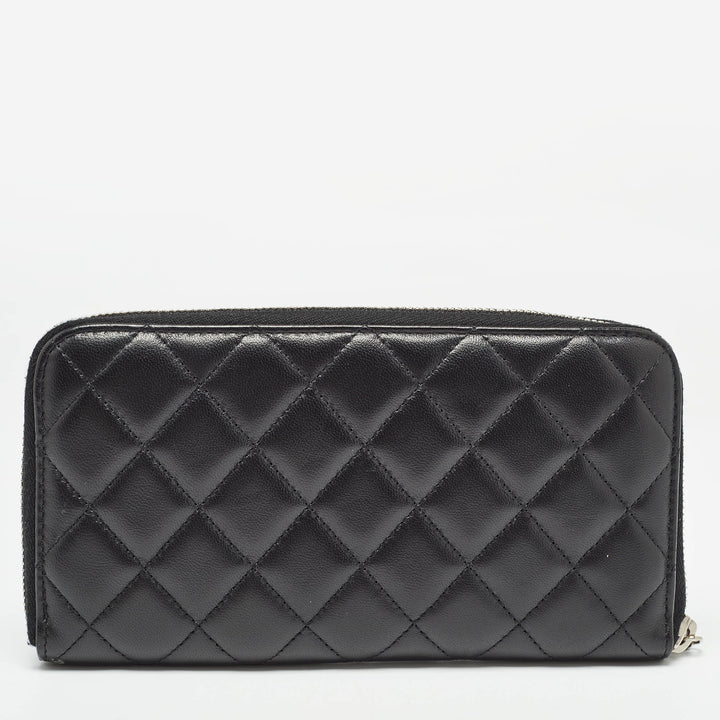 Chanel Black Quilted Leather Classic Zip Around Wallet