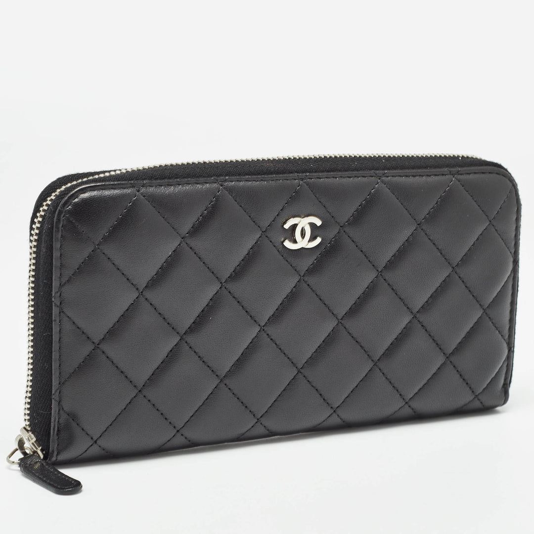 Chanel Black Quilted Leather Classic Zip Around Wallet