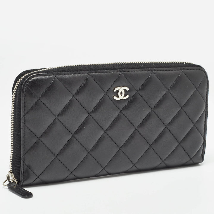 Chanel Black Quilted Leather Classic Zip Around Wallet
