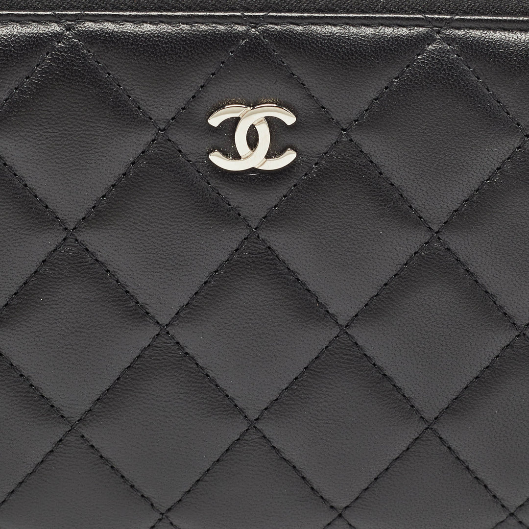 Chanel Black Quilted Leather Classic Zip Around Wallet