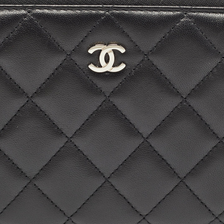 Chanel Black Quilted Leather Classic Zip Around Wallet