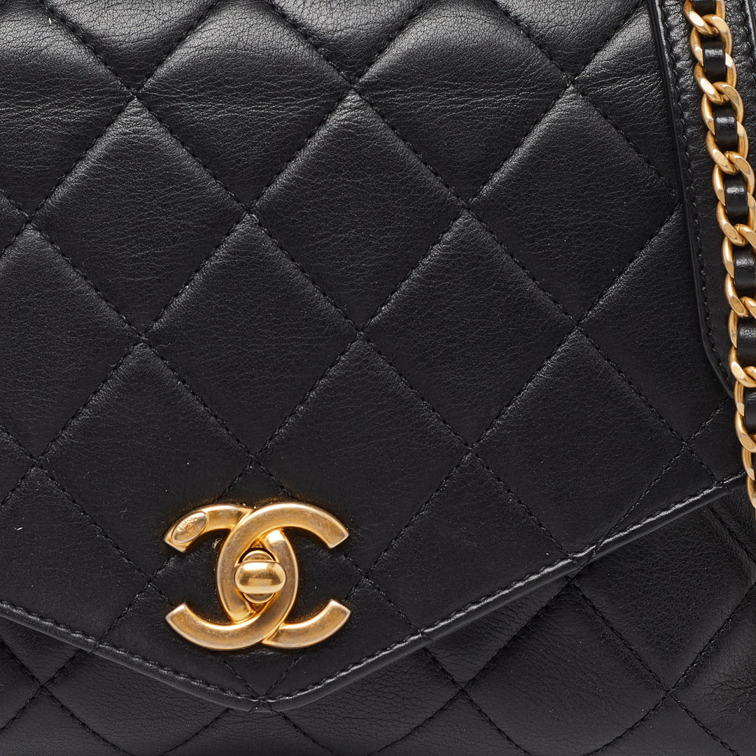 Chanel Black Quilted Leather New Gold Top Handle Bag