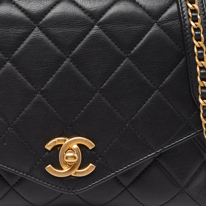 Chanel Black Quilted Leather New Gold Top Handle Bag