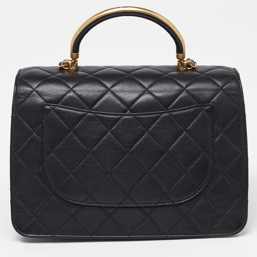 Chanel Black Quilted Leather New Gold Top Handle Bag