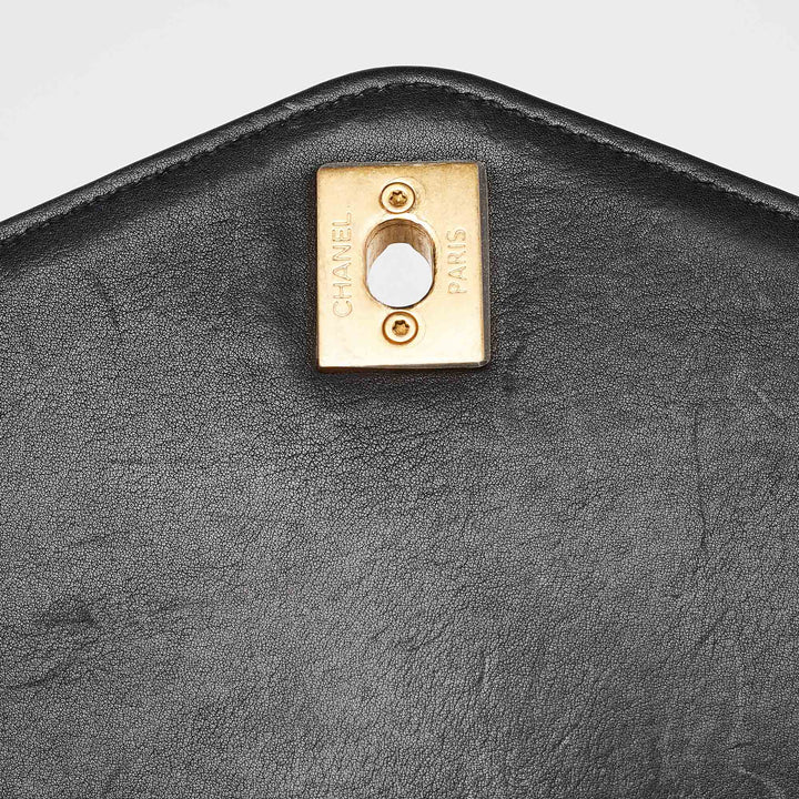 Chanel Black Quilted Leather New Gold Top Handle Bag