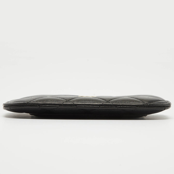 Chanel Black/Burgundy Quilted Leather CC Curved Card Holder