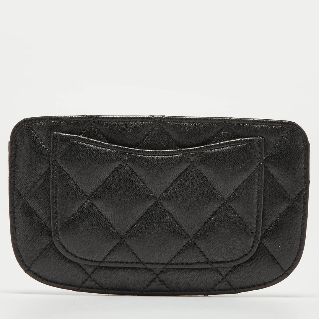 Chanel Black/Burgundy Quilted Leather CC Curved Card Holder