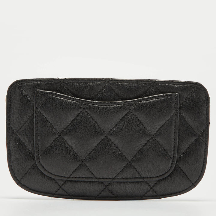 Chanel Black/Burgundy Quilted Leather CC Curved Card Holder