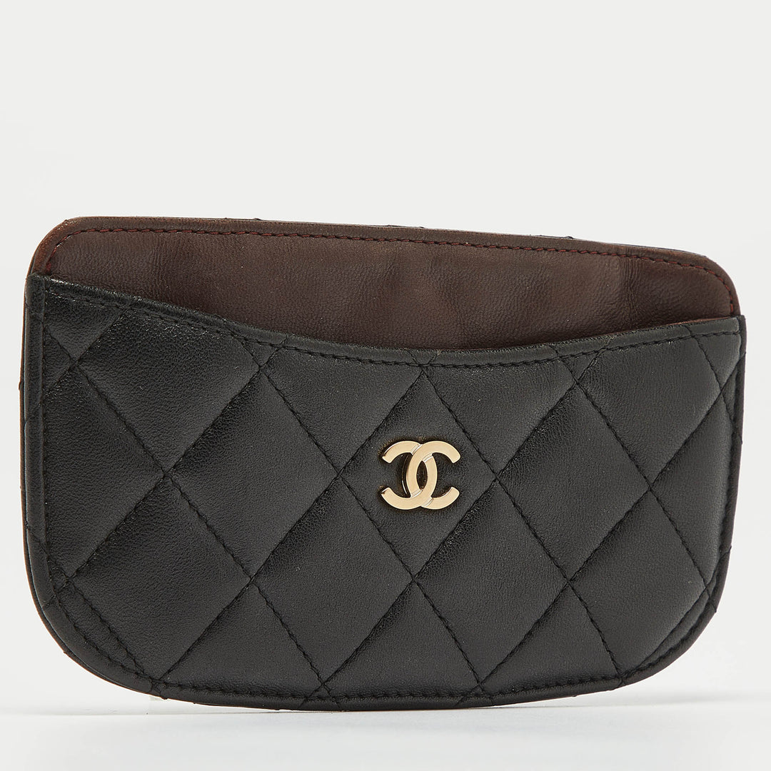 Chanel Black/Burgundy Quilted Leather CC Curved Card Holder