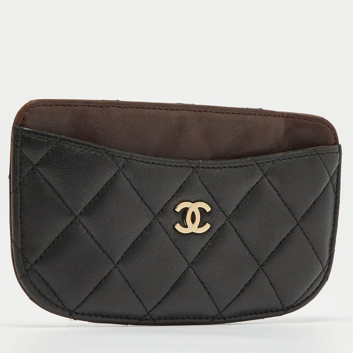Chanel Black/Burgundy Quilted Leather CC Curved Card Holder