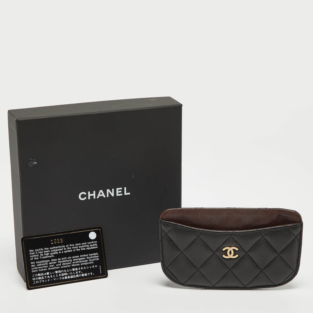 Chanel Black/Burgundy Quilted Leather CC Curved Card Holder