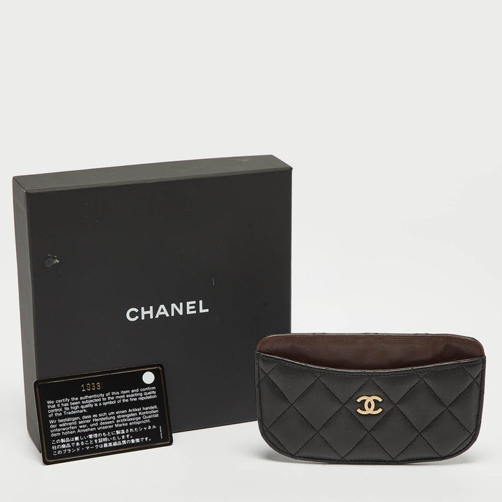 Chanel Black/Burgundy Quilted Leather CC Curved Card Holder