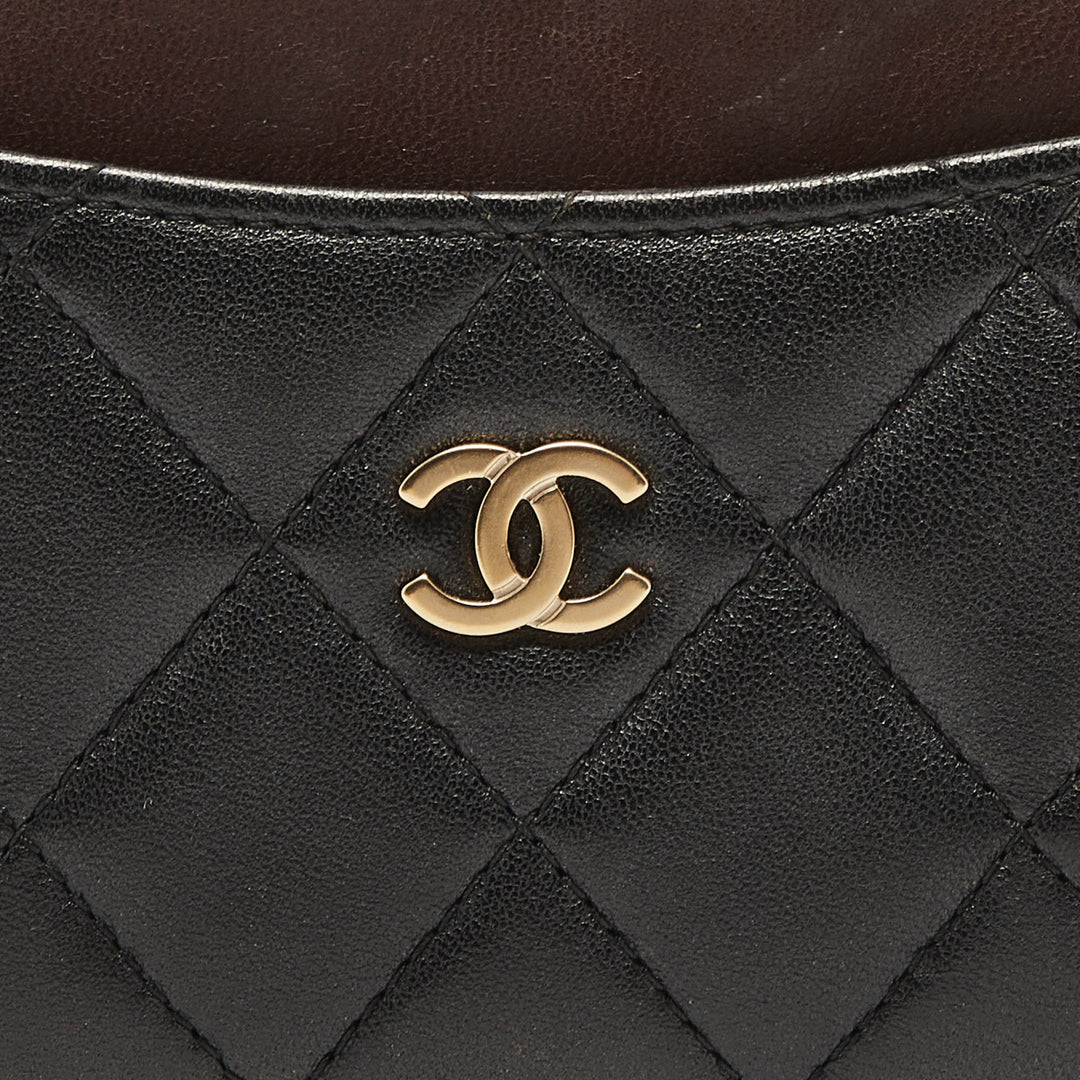 Chanel Black/Burgundy Quilted Leather CC Curved Card Holder