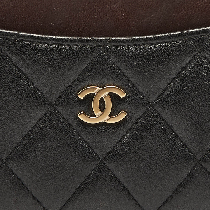 Chanel Black/Burgundy Quilted Leather CC Curved Card Holder