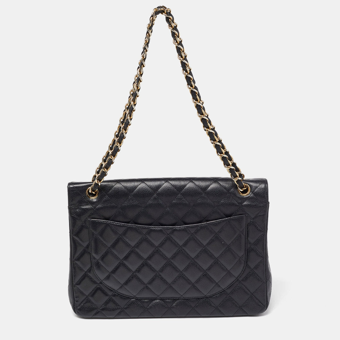 Chanel Black Quilted Caviar Leather Maxi Classic Double New Bag