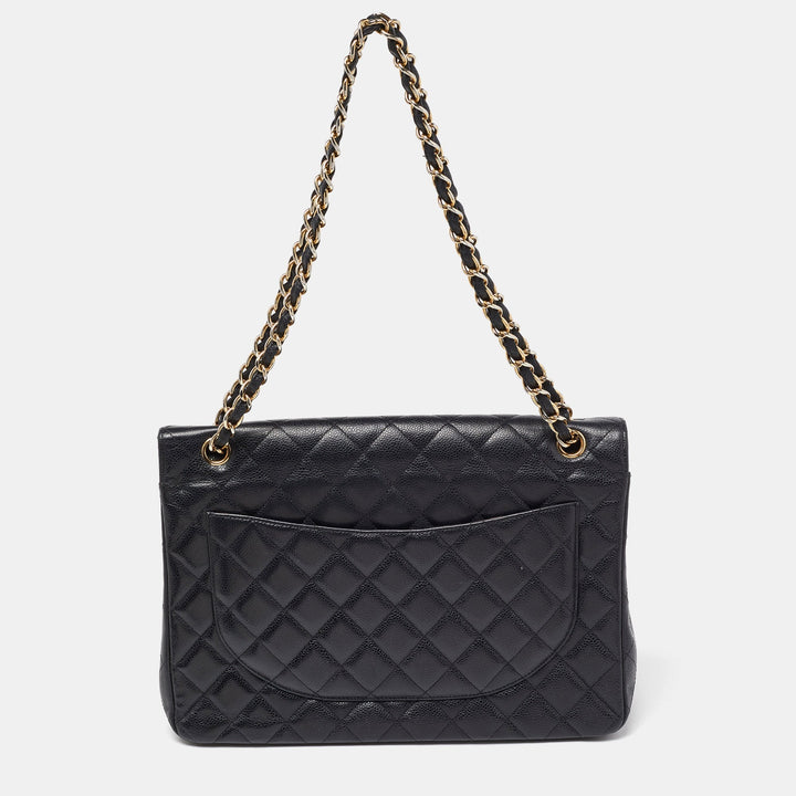 Chanel Black Quilted Caviar Leather Maxi Classic Double New Bag