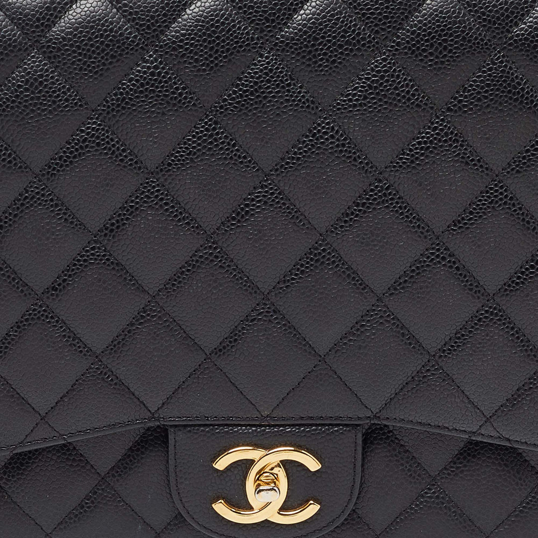 Chanel Black Quilted Caviar Leather Maxi Classic Double New Bag
