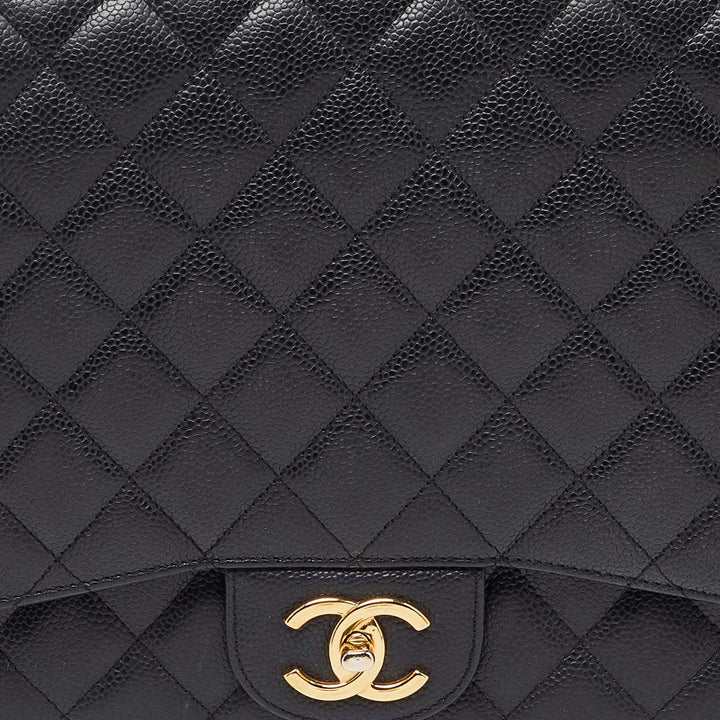 Chanel Black Quilted Caviar Leather Maxi Classic Double New Bag