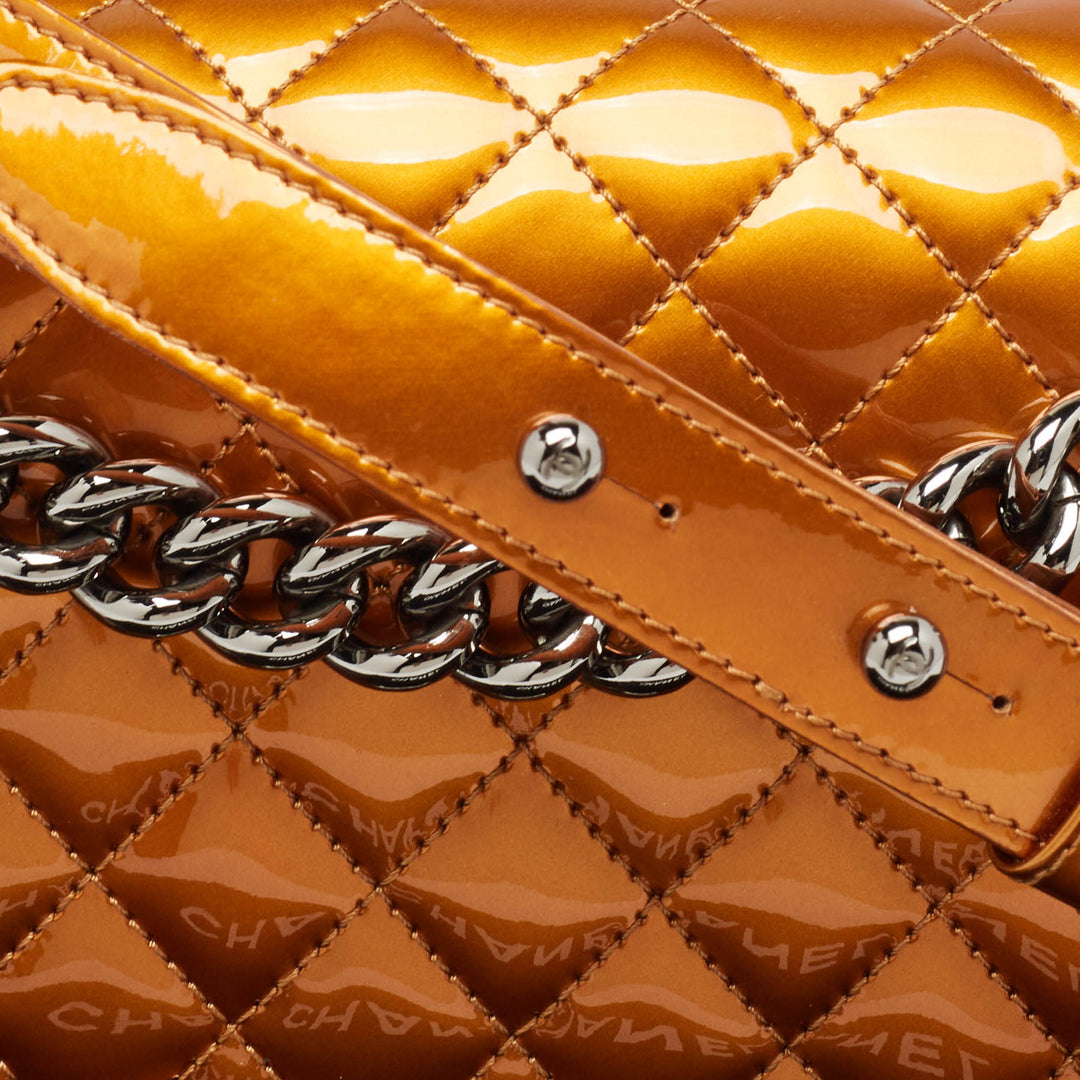 Chanel Bronze Quilted Patent Leather Medium Boy New Bag