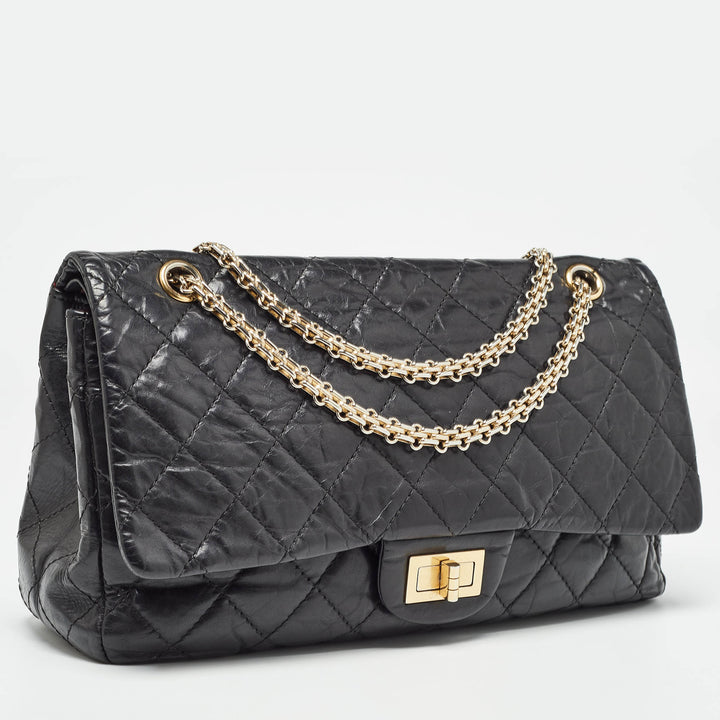 Chanel Black Quilted Aged Leather 227 Reissue 2.55 New Bag